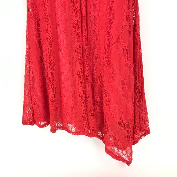 One World V-Neck Asymmetrical Dress Women's Medium Red Pink Lace Lined Stretch - Picture 3 of 12